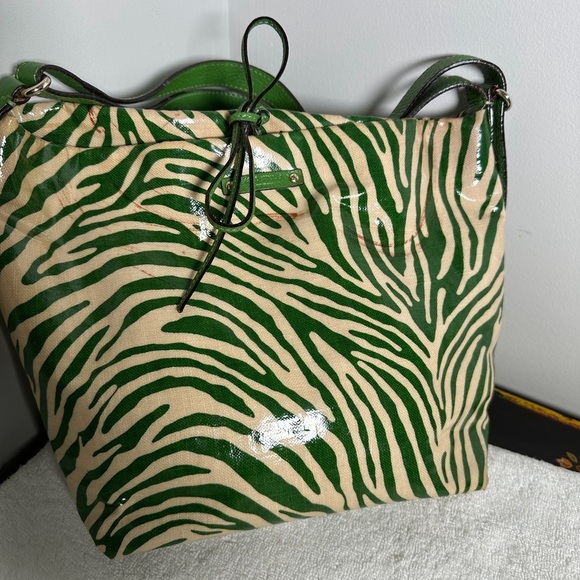 kate spade Handbags - Kate Spade Green Cream Zebra Print Handbag